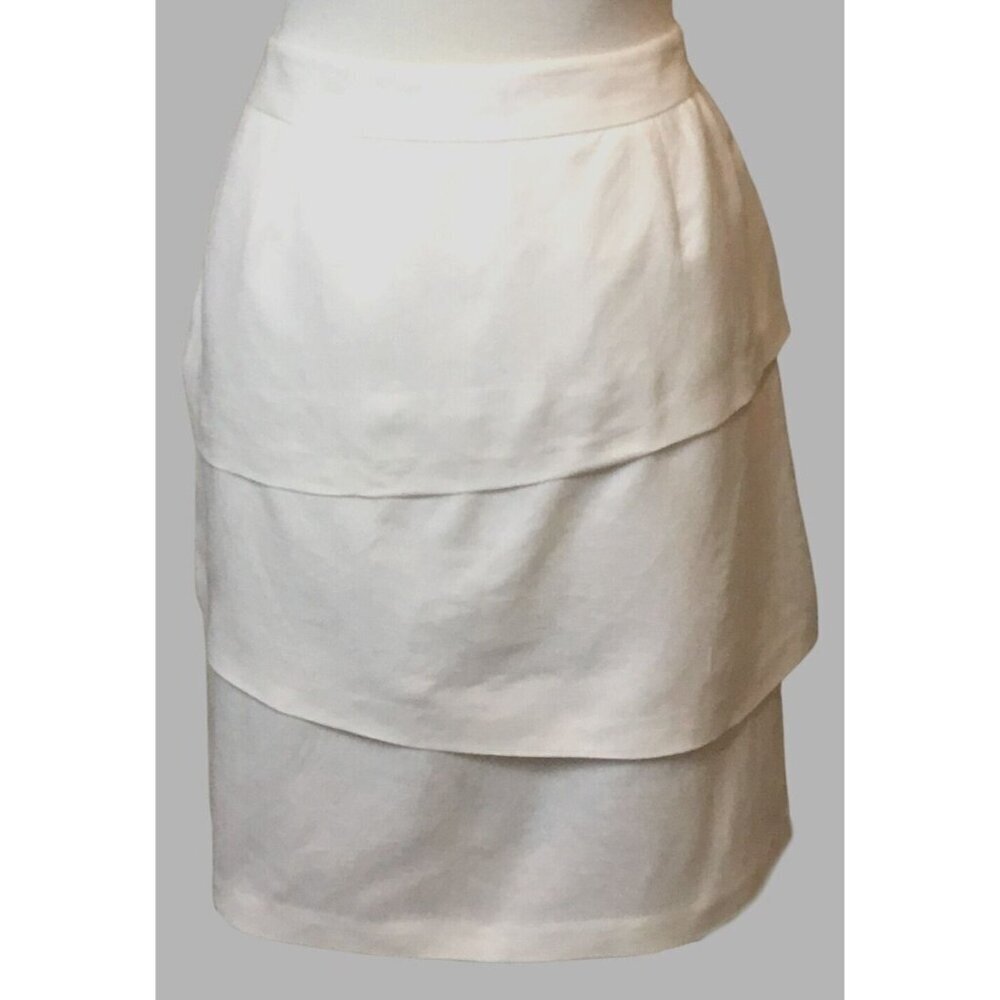 Adrienne Vittadini White Asymmetrical Tiered Straight Skirt Sz 10 Linen Blend